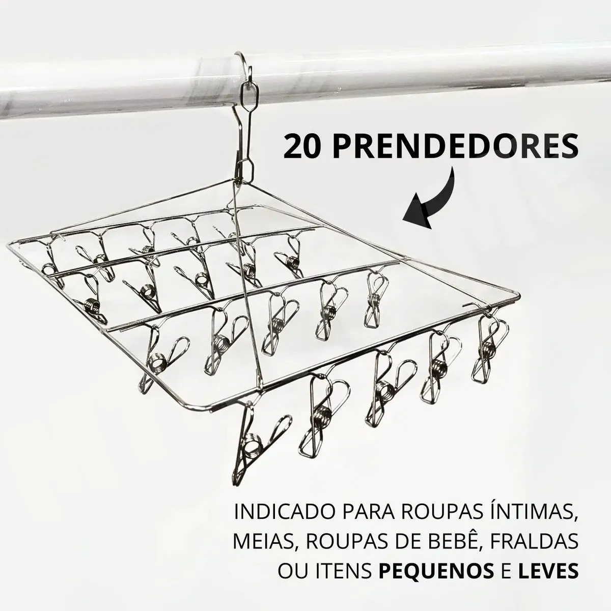 Varal Dobrável de Aço Inox Multiuso com Prendedores - Imagem 2