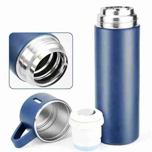 Kit Garrafa Térmica Inox 500ml Com 3 Xícaras Camping Viagem Café – Cores Sortidas - Imagem 9