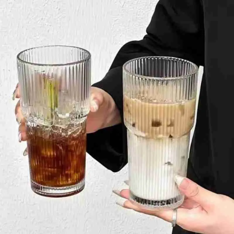 Copo De Vidro Listrado Com Tampa E Canudo - Imagem 5