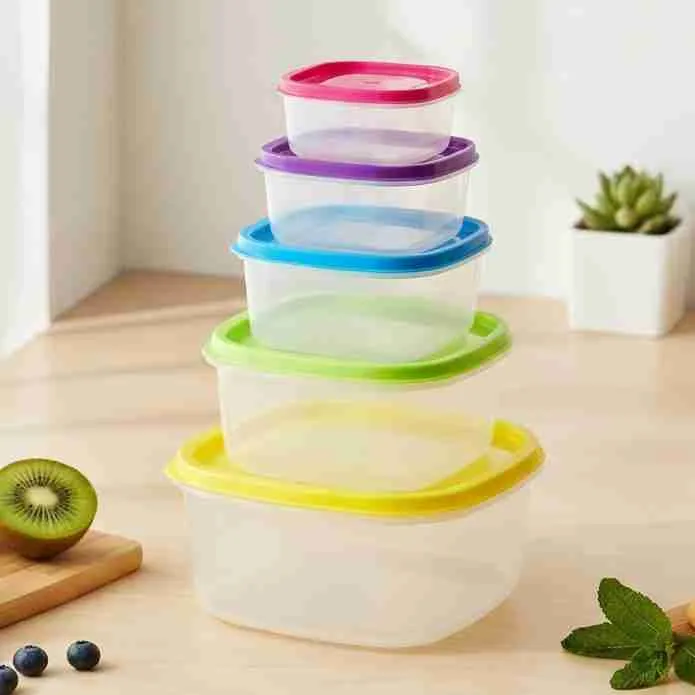 Conjunto 5 Potes Quadrados Empilháveis para Alimentos