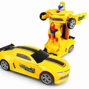 Carro a Pilha Vira Robô Emite Som e Luz Brinquedo Amarelo