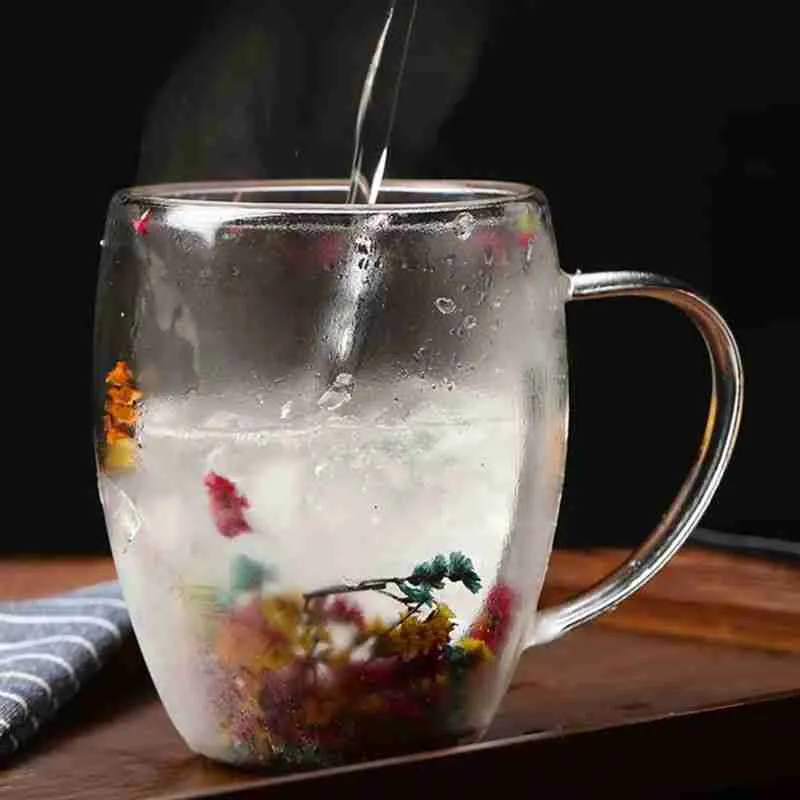 Xícara De Vidro Parede Dupla Com Flor Seca – 350ML - Imagem 5