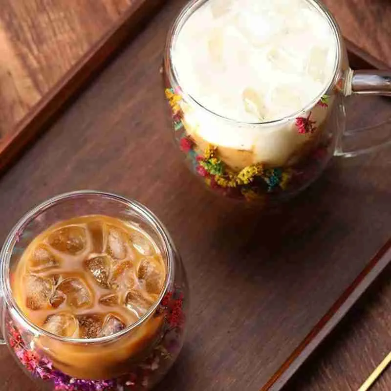 Xícara De Vidro Parede Dupla Com Flor Seca – 350ML - Imagem 6