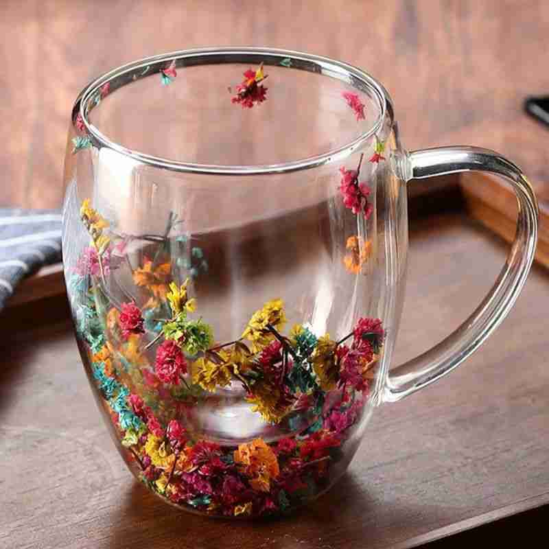 Xícara De Vidro Parede Dupla Com Flor Seca – 350ML - Imagem 7