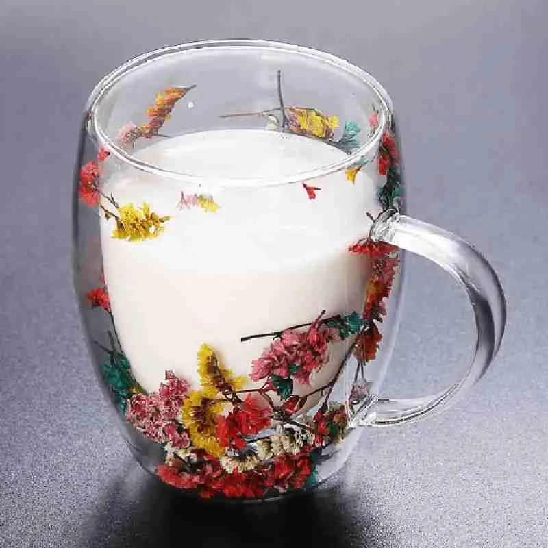 Xícara De Vidro Parede Dupla Com Flor Seca – 350ML - Imagem 8