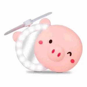 Espelho Maquiagem Led Portátil Porquinho com Mini Ventilador Rosa