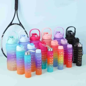 Kit Garrafa Colorida Motivacional Squeeze – 03 Peças