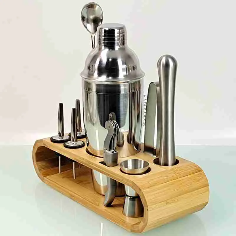 Kit Coqueteleira Aço Inox Bar Para Caipirinha e Drink + Suporte de Madeira - Imagem 2