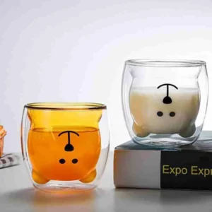 Caneca Bonito Urso Dupla Camada de Vidro Resistente ao Calor – 250ml