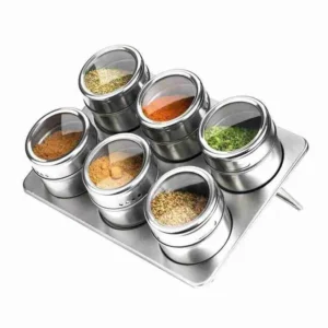 Porta Condimento Inox Magnético – 6 potes com Imã