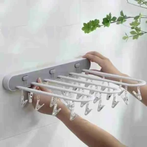 Varal De Parede Dobrável E Retrátil Com Prendedores Integrados