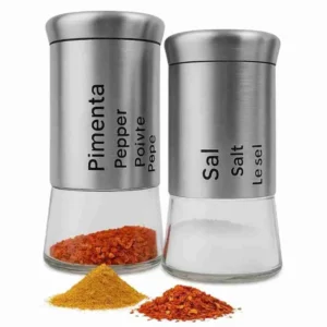 Kit Saleiro e Pimenteiro Porta Temperos com Tampa Inox – 02 peças