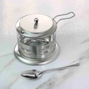 Açucareiro Em Vidro E Aço Inox Com Tampa E Colher – 200ml