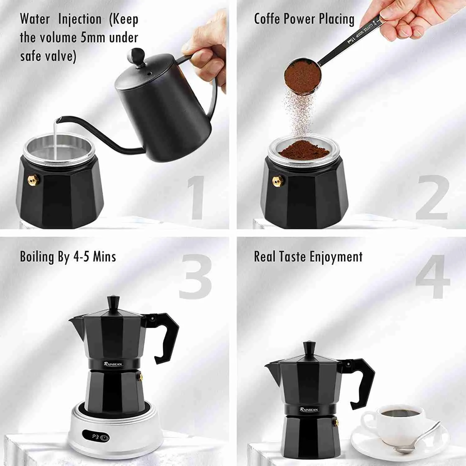 Cafeteira Italiana Moka Alumínio Preta – 300ml Original - Imagem 4
