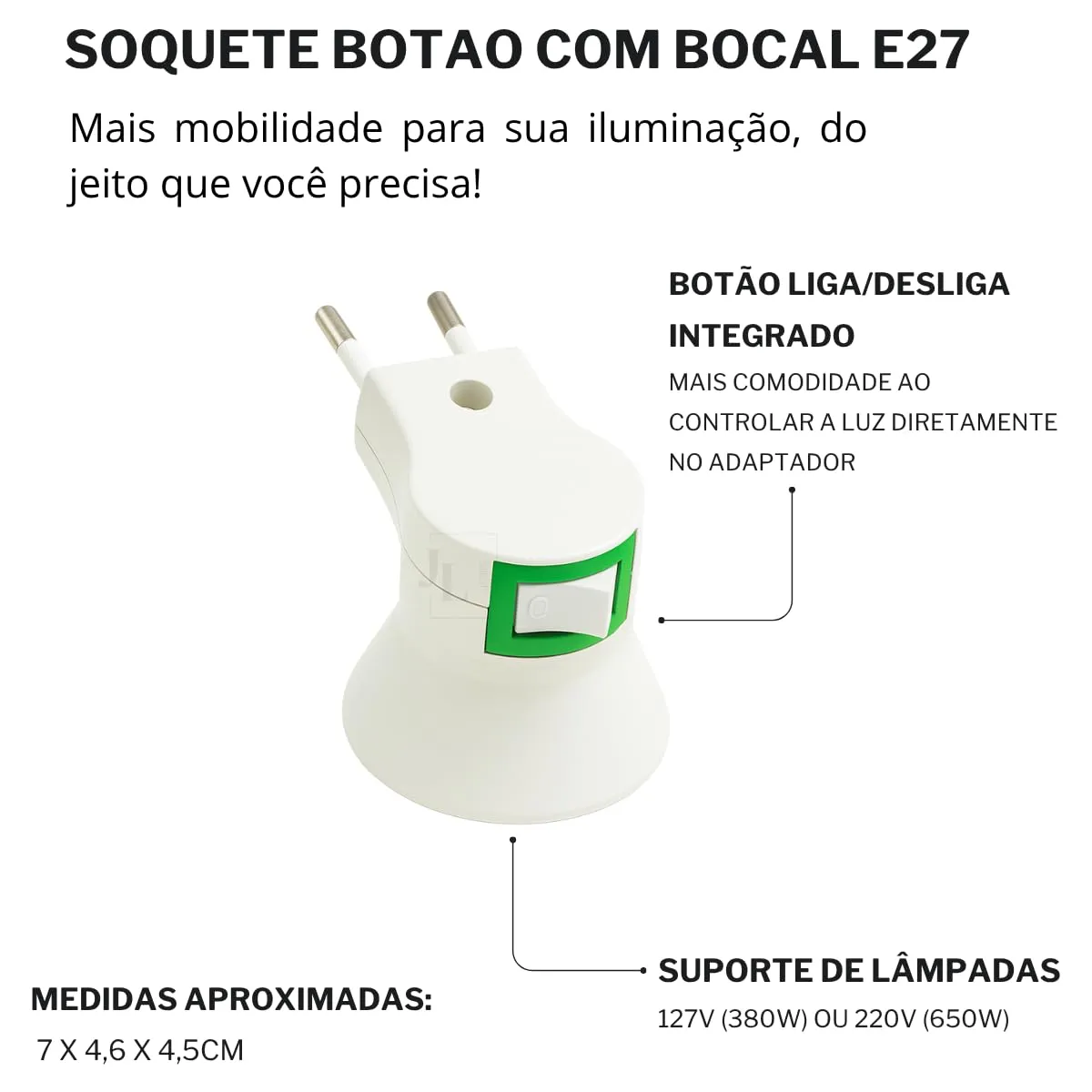 Soquete Tomada Bocal para Lampada E27 Liga – Desliga – Branco – Bivolt 110V 220V - Imagem 6