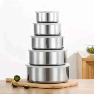 Conjunto de Tigelas Potes de Inox com Tampa – 5 peças