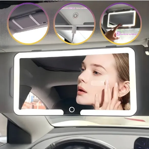 Espelho Para Viseira Solar De Carro com Led 3 Modos De Luz Sensível Ao Toque - Imagem 3