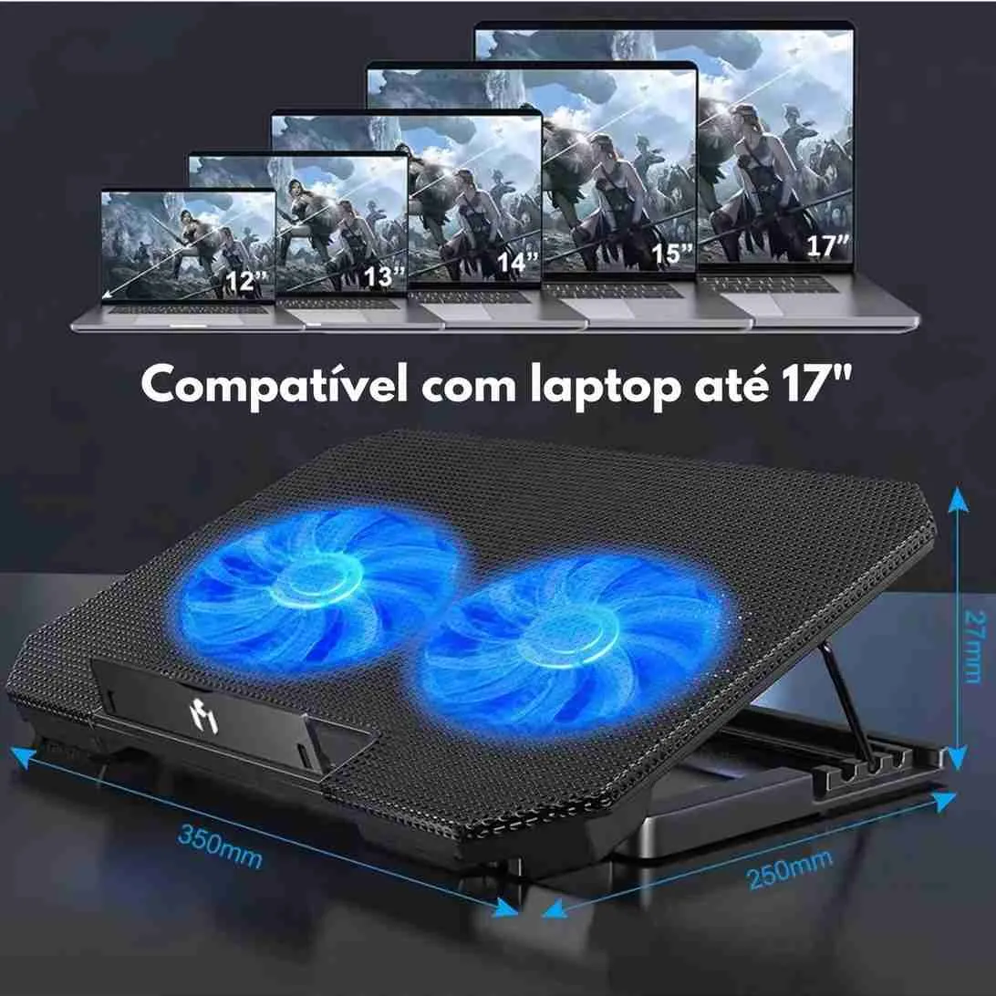 Base Notebook Cooler 2 Ventoinhas Ajustavel com Led - Imagem 2
