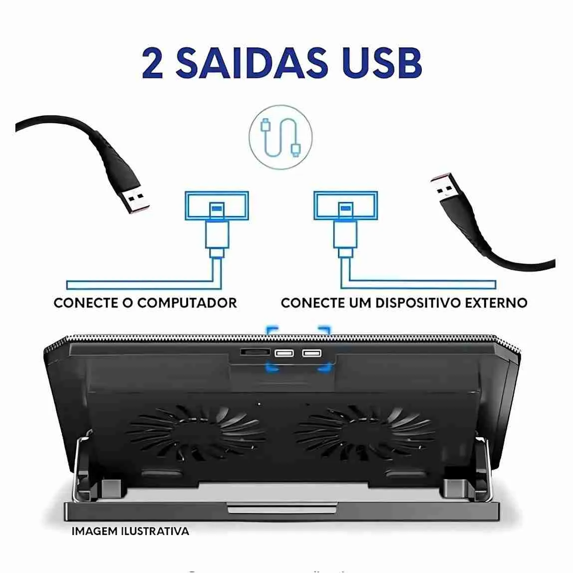 Base Notebook Cooler 2 Ventoinhas Ajustavel com Led - Imagem 5