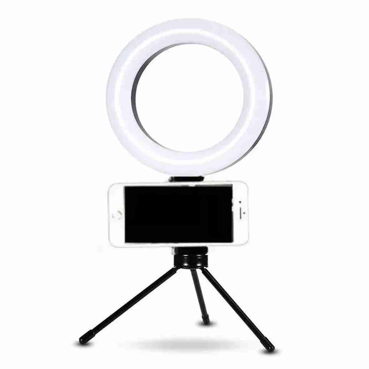 Ring Light De Mesa Iluminador De Led Tripé 6 Polegadas com Suporte Celular - Imagem 4