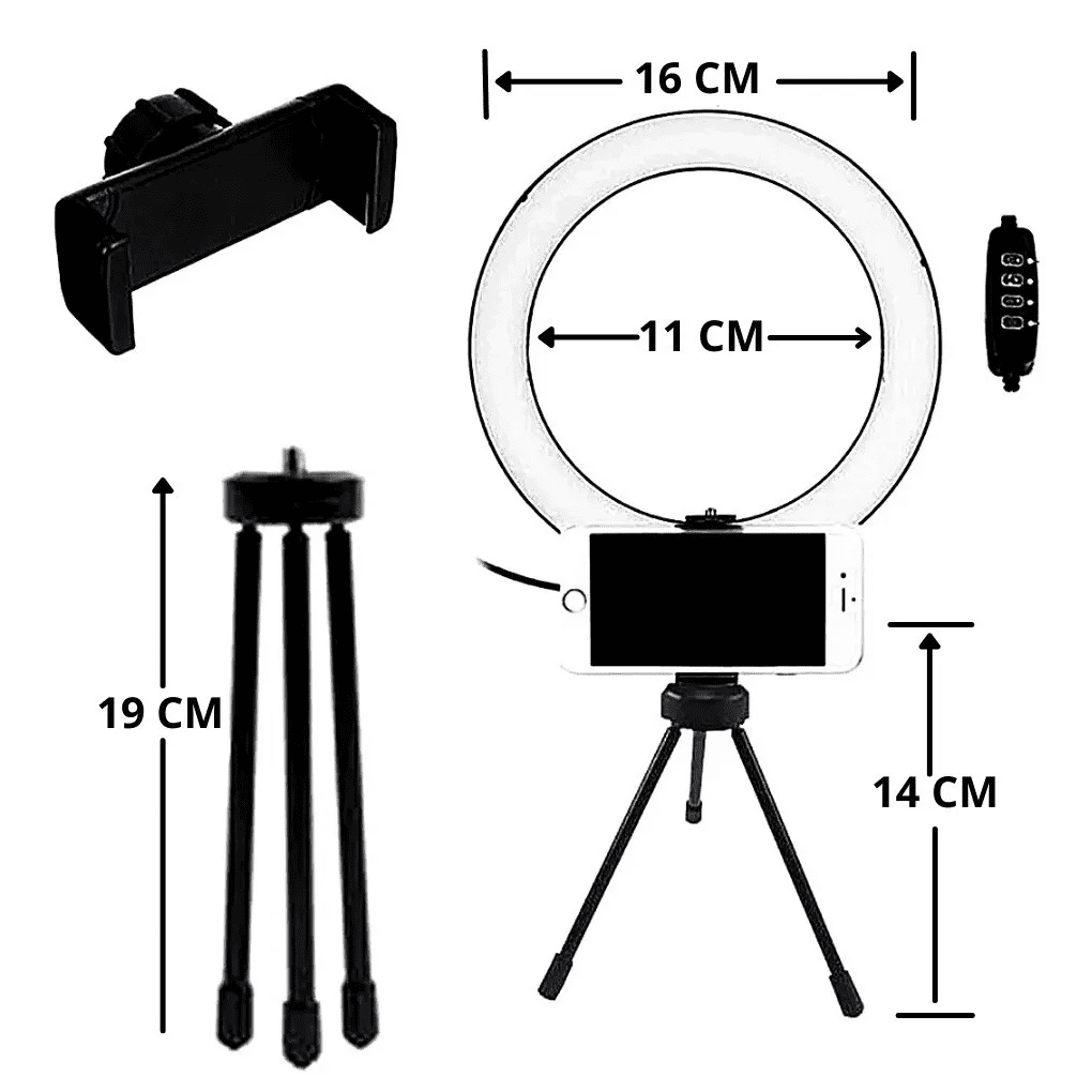 Ring Light De Mesa Iluminador De Led Tripé 6 Polegadas com Suporte Celular - Imagem 7