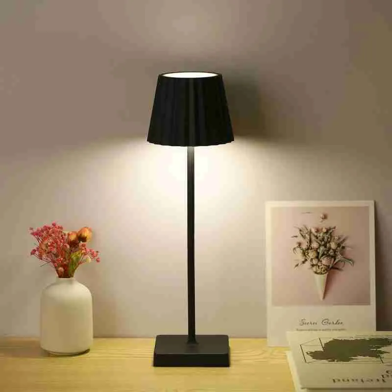 Luminária Abajur Mesa LED Touch Luxo Sem Fio Recarregável Preto