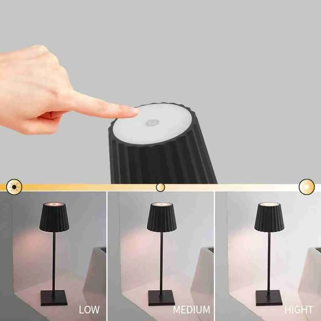 Luminária Abajur Mesa LED Touch Luxo Sem Fio Recarregável Preto - Imagem 2