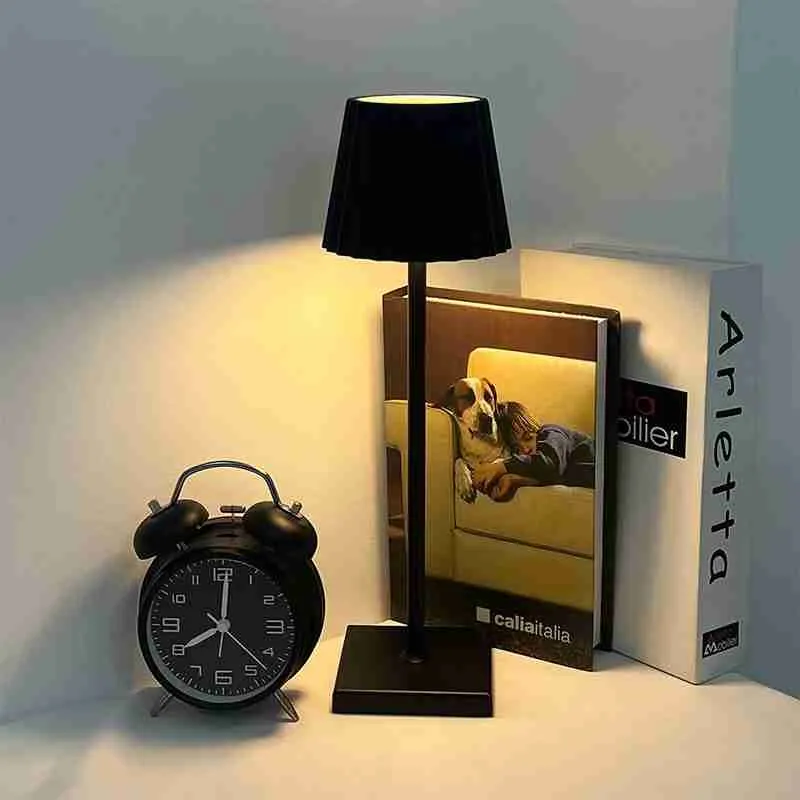 Luminária Abajur Mesa LED Touch Luxo Sem Fio Recarregável Preto - Imagem 3