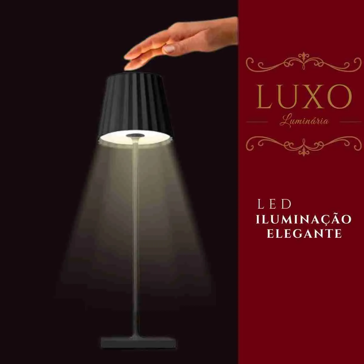 Luminária Abajur Mesa LED Touch Luxo Sem Fio Recarregável Preto - Imagem 4