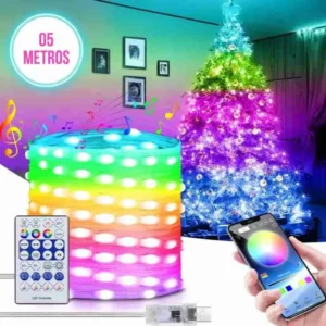 Cordão de LED RGB Decoração Controle Aplicativo Bluetooth – 5 Metros