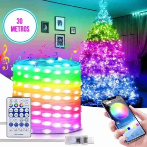 Cordão de LED RGB Decoração Controle Aplicativo Bluetooth – 30 Metros