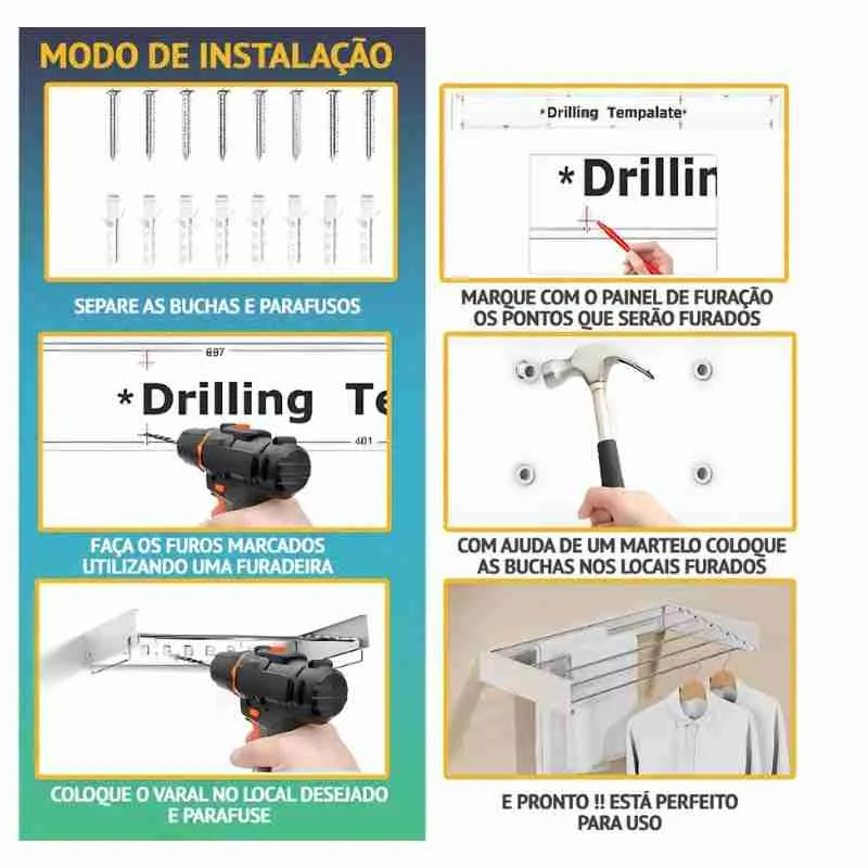 Varal De Parede Retrátil Invisível Mágico - Imagem 7