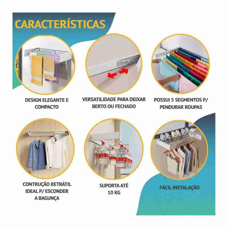 Varal De Parede Retrátil Invisível Mágico - Imagem 8