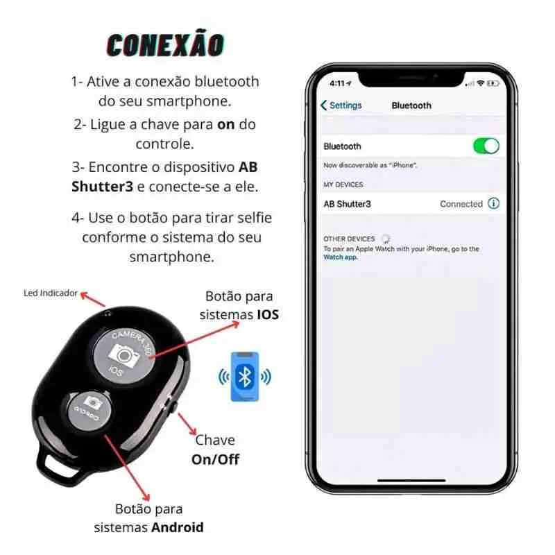 Bastão De Selfie Para Smartphone Android e IOS - Imagem 7