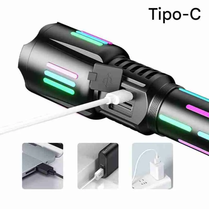 Lanterna Tática LED Potente Canhão De Luz Recarregável - Imagem 4