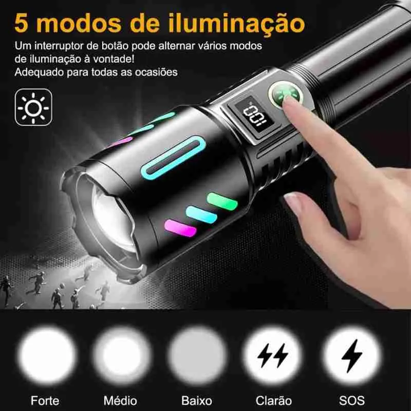 Lanterna Tática LED Potente Canhão De Luz Recarregável - Imagem 5