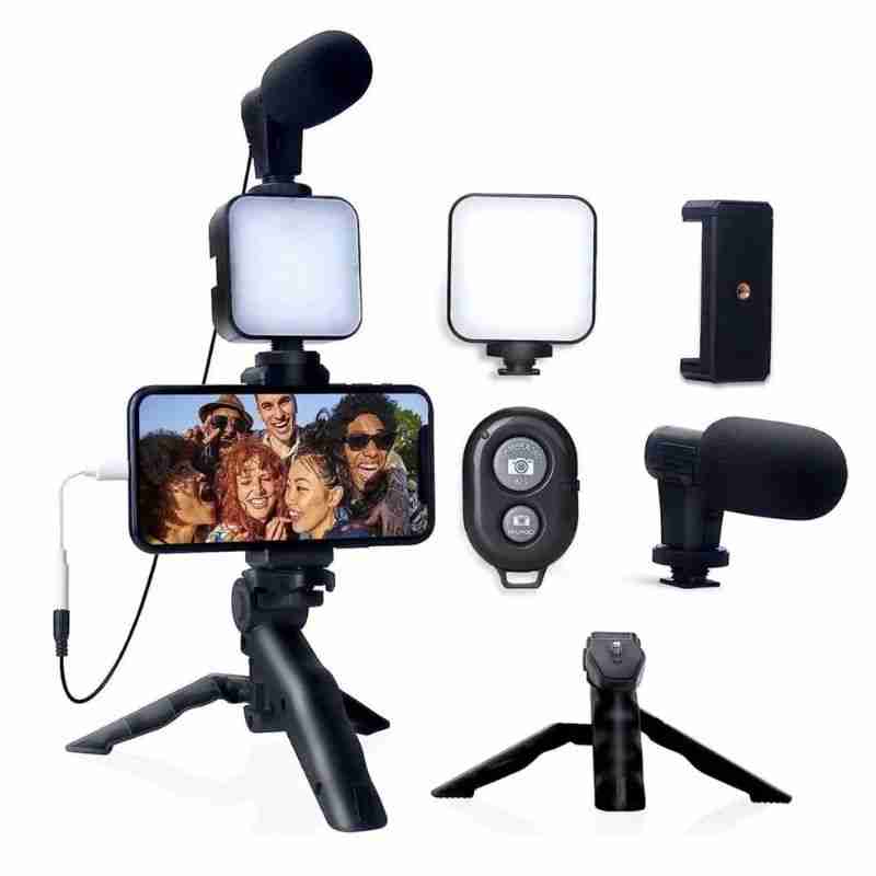 Kit Gravação 4 Em 1 Com Controle Remoto Suporte Celular LED E Microfone - Imagem 4
