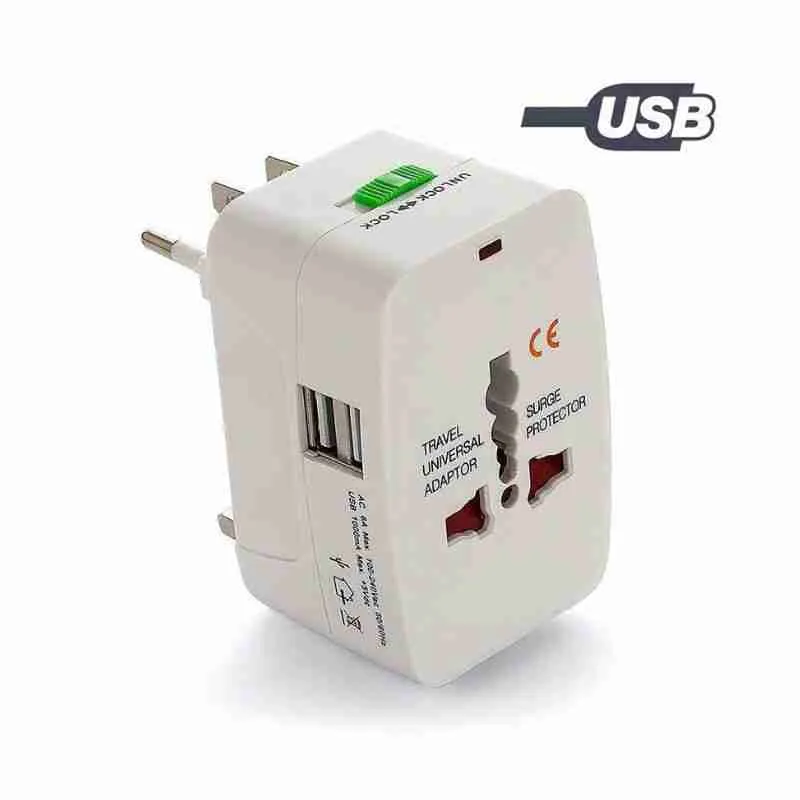 Adaptador Universal Tomada Para Viagem Com Porta USB