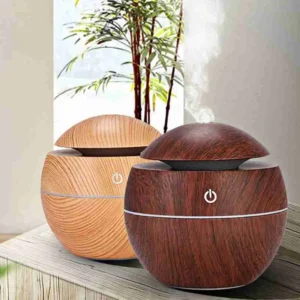 Umidificador Ultrassônico Usb Tipo Madeira Redondo Com Luz RGB