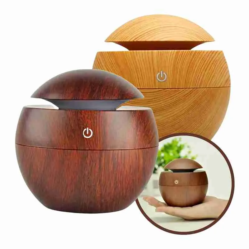 Umidificador Ultrassônico Usb Tipo Madeira Redondo Com Luz RGB - Imagem 2