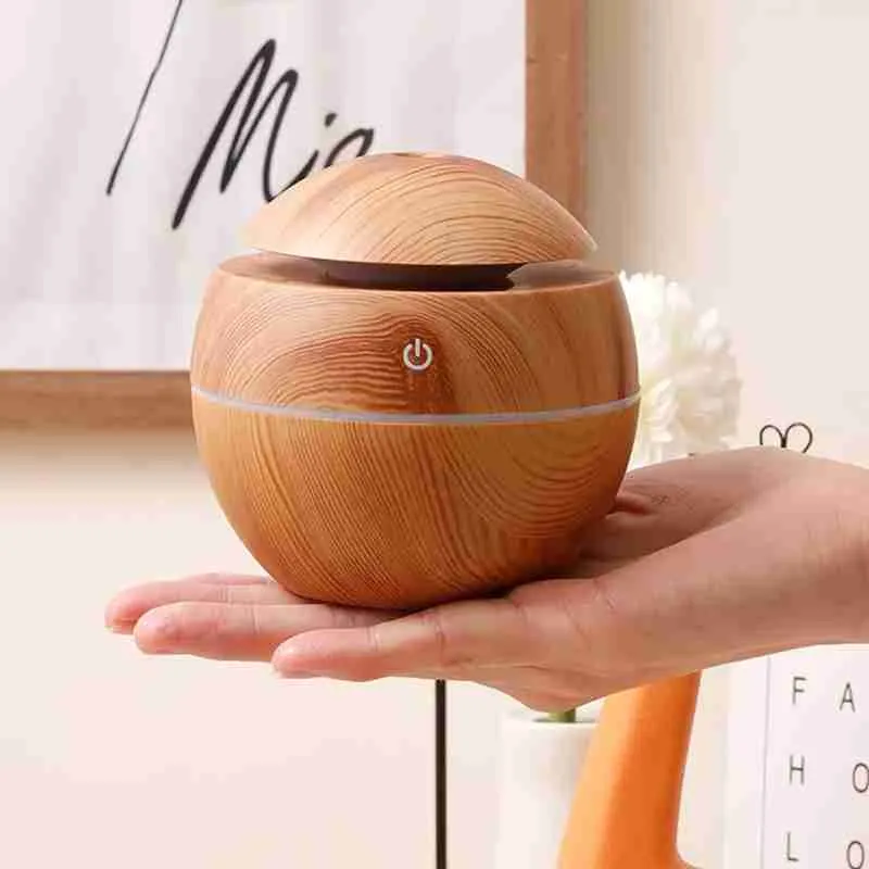 Umidificador Ultrassônico Usb Tipo Madeira Redondo Com Luz RGB - Imagem 4