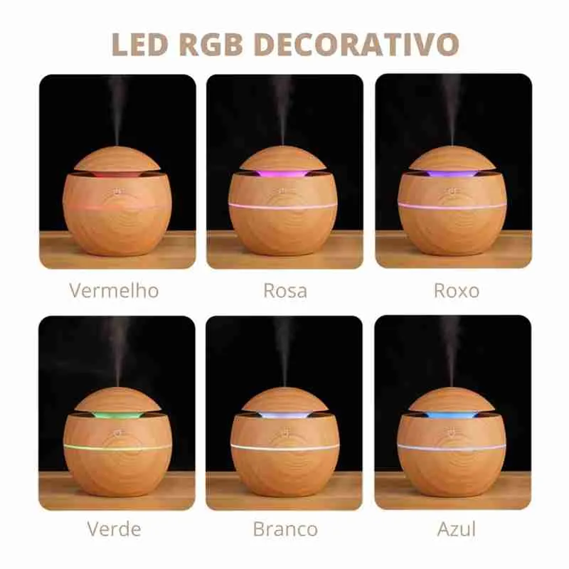 Umidificador Ultrassônico Usb Tipo Madeira Redondo Com Luz RGB - Imagem 7
