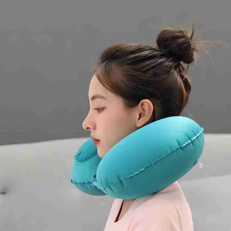 Almofada Travesseiro Pescoço Viagem Confortável Inflável - Imagem 4