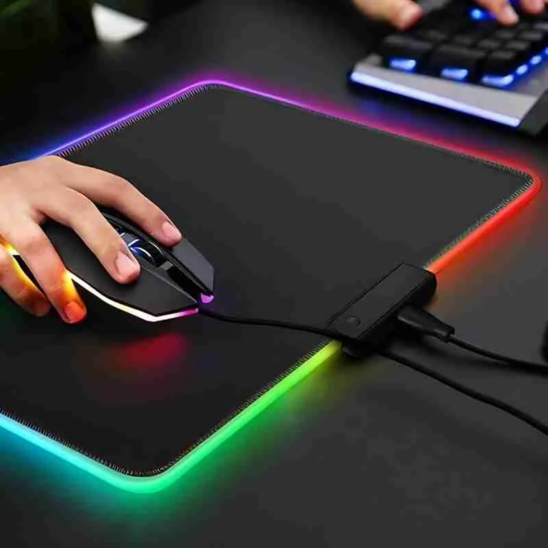 Mouse Pad Gamer Com Borda Iluminada LED RGB 7 Cores – 35,7cm x 25,5cm