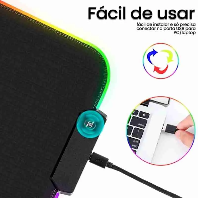 Mouse Pad Gamer Com Borda Iluminada LED RGB 7 Cores – 35,7cm x 25,5cm - Imagem 6