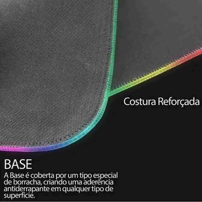 Mouse Pad Gamer Com Borda Iluminada LED RGB 7 Cores – 35,7cm x 25,5cm - Imagem 9