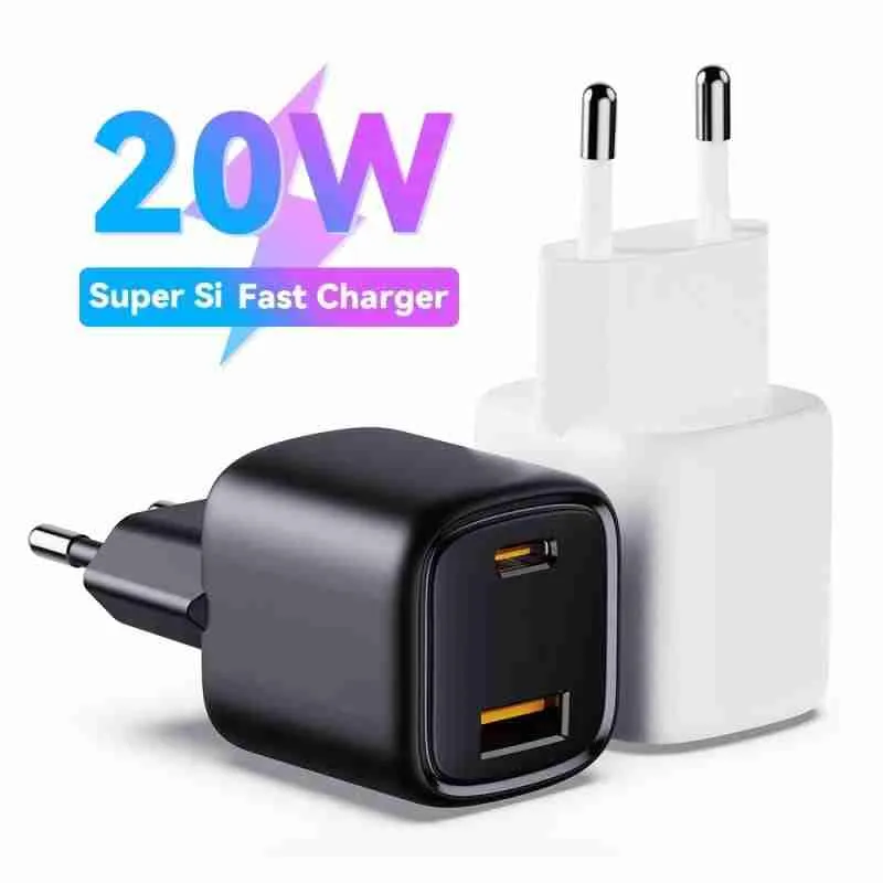 Carregador Turbo De Tomada 1 USB-C + 1 USB – QC3.0 20w