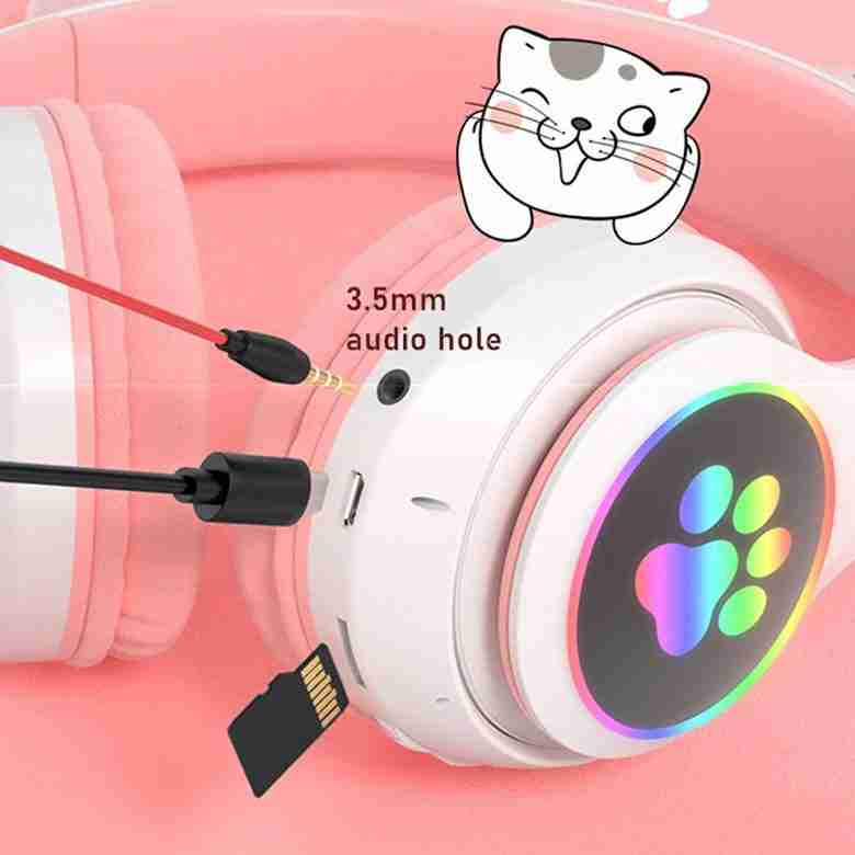 Fone Gatinho Sem Fio Com Led Bluetooth Cartão de Memória Orelha de Gato - Imagem 8