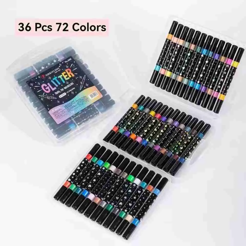 Kit de Canetas Marcadores Ponta Dupla Touch Love Glitter – 36 Canetas / 72 Cores - Imagem 2