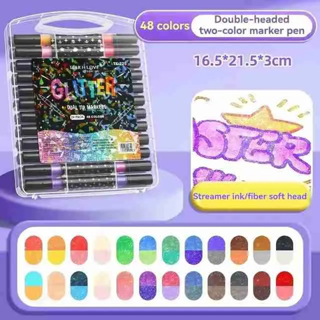 Kit de Canetas Marcadores Ponta Dupla Touch Love Glitter – 24 Canetas / 48 Cores - Imagem 6